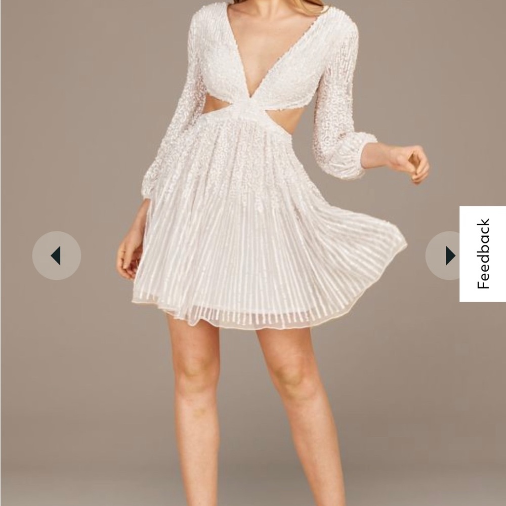 White long sleeve sequin cutout dress